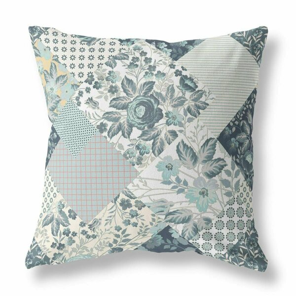 Palacedesigns 16 in. Boho Floral Indoor & Outdoor Throw Pillow Indigo & Cream PA3684157